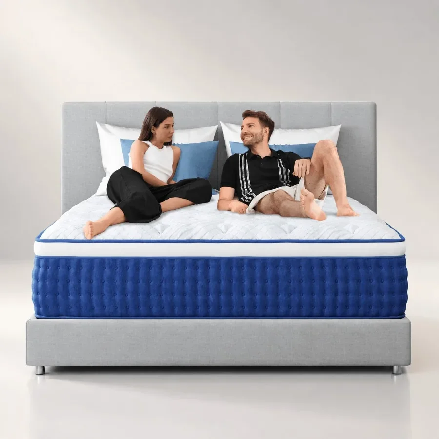 King-Size Hybrid Mattress 14 Inch King Mattress in a Box for bedroom use, premium memory foam and pocketed coils, charcoal gray