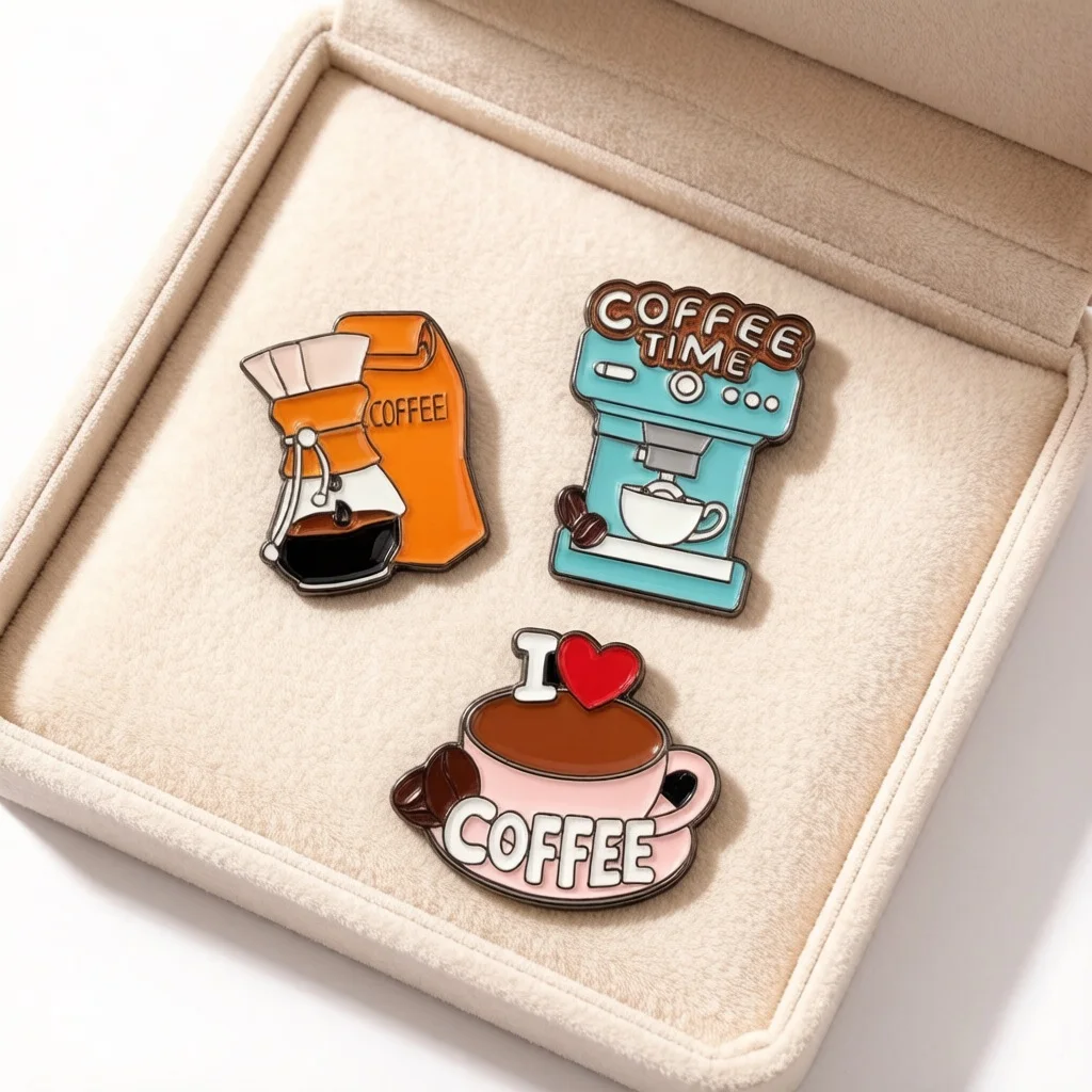 Coffee Time Machine Enamel Pin, Blue Espresso Alloy Brooch Retro Hard Metal Coffee Maker Lapel Pin for Backpack Barista Gift