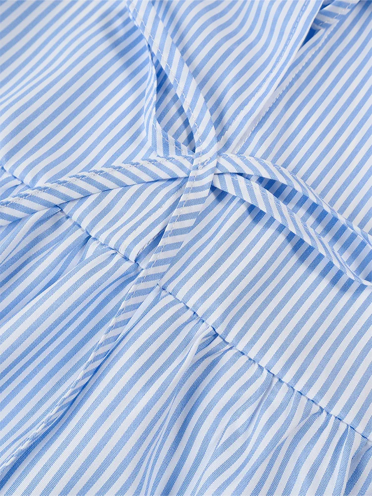 2022 Herbst-Neuheiten, lässiges gestreiftes Hemd für Damen mit Schnürung vorne, langärmeliges, locker sitzendes Hemd für den Alltag