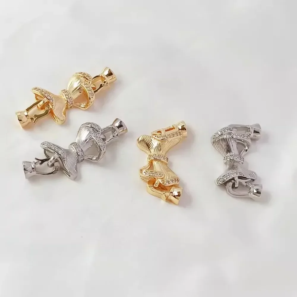 14K مطلية بالذهب الزركون الأبيض K نحى القوس اللؤلؤ زر سوار ذاتي الصنع قلادة اتصال مشبك التبعي #1