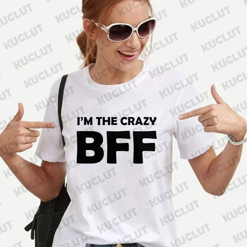 BFF Women T-Shirt Vintage Tee Loose Tops Crazy BFF Funny Gift Best Friends Birthday T Shirt for Women Summer Harajuku Tshirts