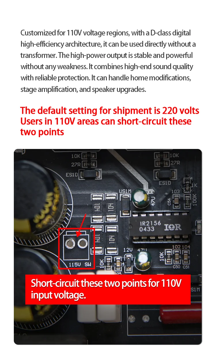 Yd1000W Hochleistungs-Digitalverstärkerplatine Zweikanal 500W+500W BTL Brückengesteuert 1000W mit Schaltnetzteil – Detail 6