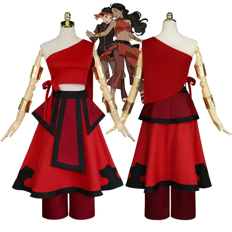 Anime Fire Nation Katara Cosplay Costume Avatar The Last Airbender Cosplay Red Uniform Adult Women Halloween Carnival Clothes