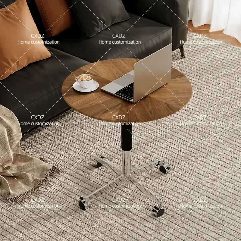 Lifting mobile coffee table side table living room sofa side multi-functional solid wood retro small dining table walnut