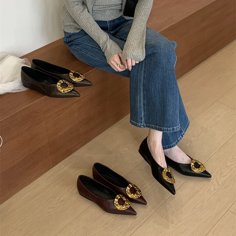 Bailaos Woman Elegant Flats French Point Toe Dress Shoes Mary Janes Cute Casual Flats Female Shoes Low Heeled Soft Soled Flats