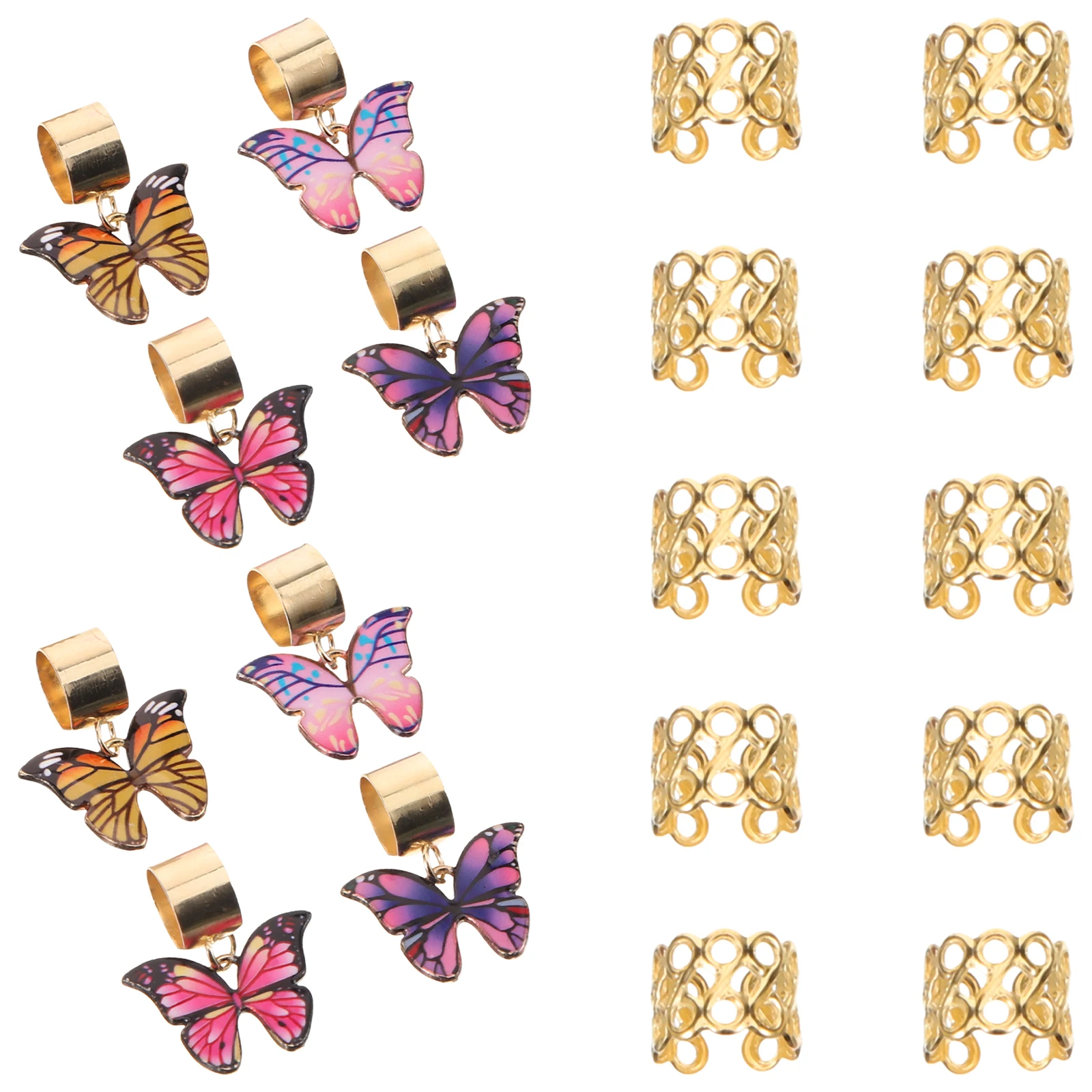 

18 Pcs Hair Ring Buckle Styling Accessories Braiding Jewelry for Women Butterfly Dreadlock Hair Charms Decorations Braids Braid