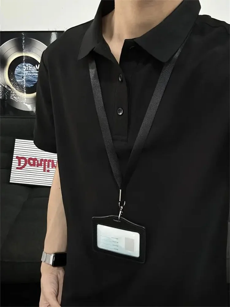 Heavyweight Black Short Sleeve  Shirt Men's Summer High-End Style Casual Neck T-Shirt American Correct Shoulder Five-Quar...