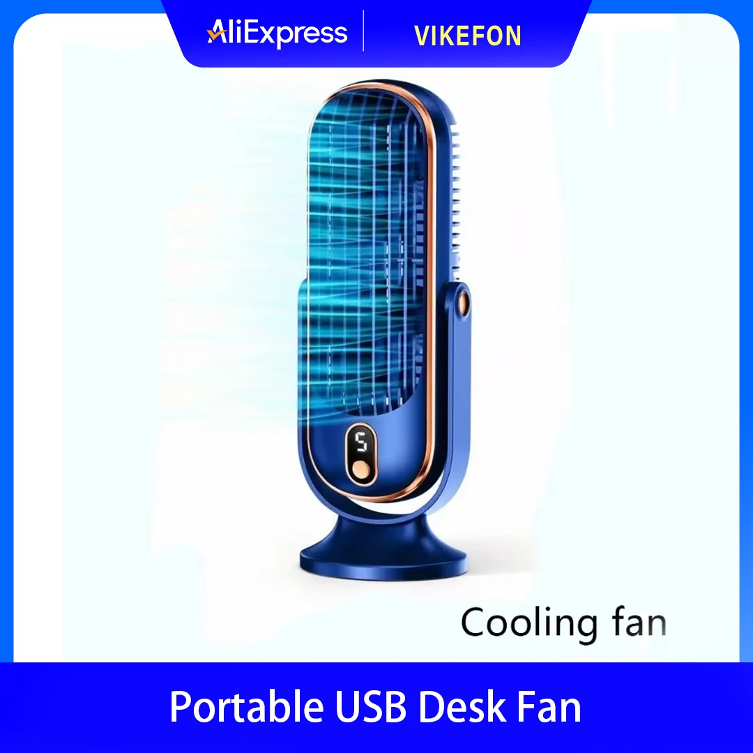 Dual Motor Ice Fan USB Desk 5-Speed LED Screen 360° Cooling Large Battery Portable for Office Home Travel Camping