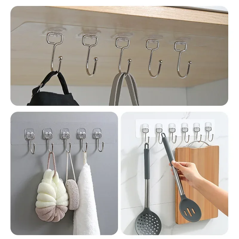 Strong Adhesive Wall Hooks Transparent Door Wall Hangers for Kitchen Bathroom Organizer Storage Hook Towel Clothes Key Holder