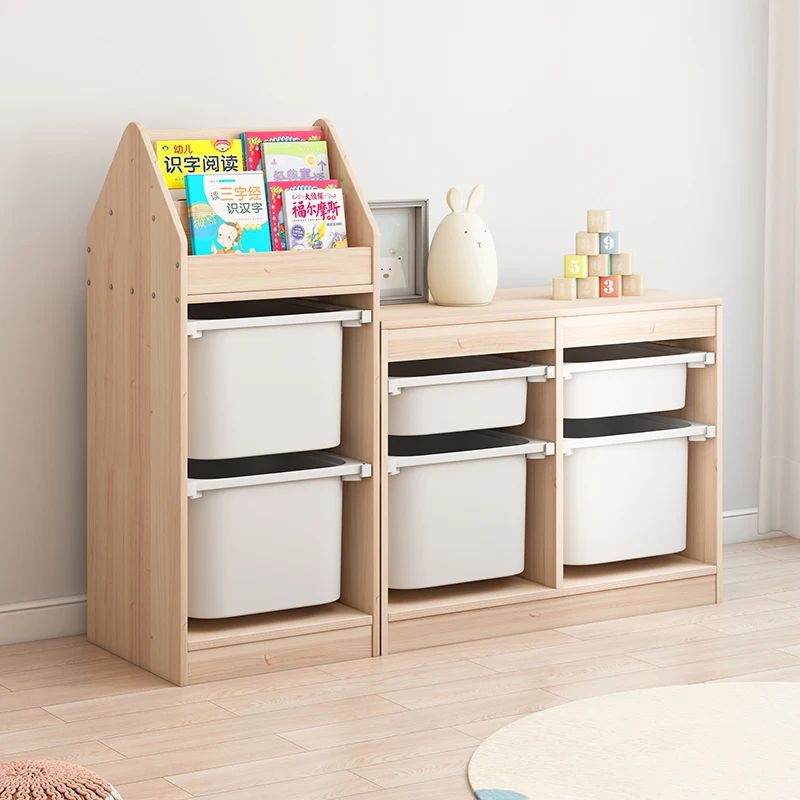 Children's Storage Locker Solid Wood Montessori Baby Toys Storage Shelf Drawer Type Picture Book Bookshelf