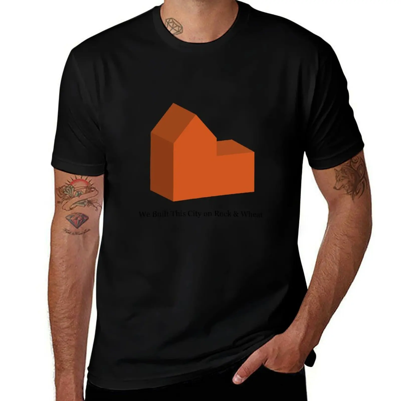

We Built This City on Rock & Wheat (ORANGE) T-Shirt anime tshirt t shirts for man pack white funny t shirts man T-shirt