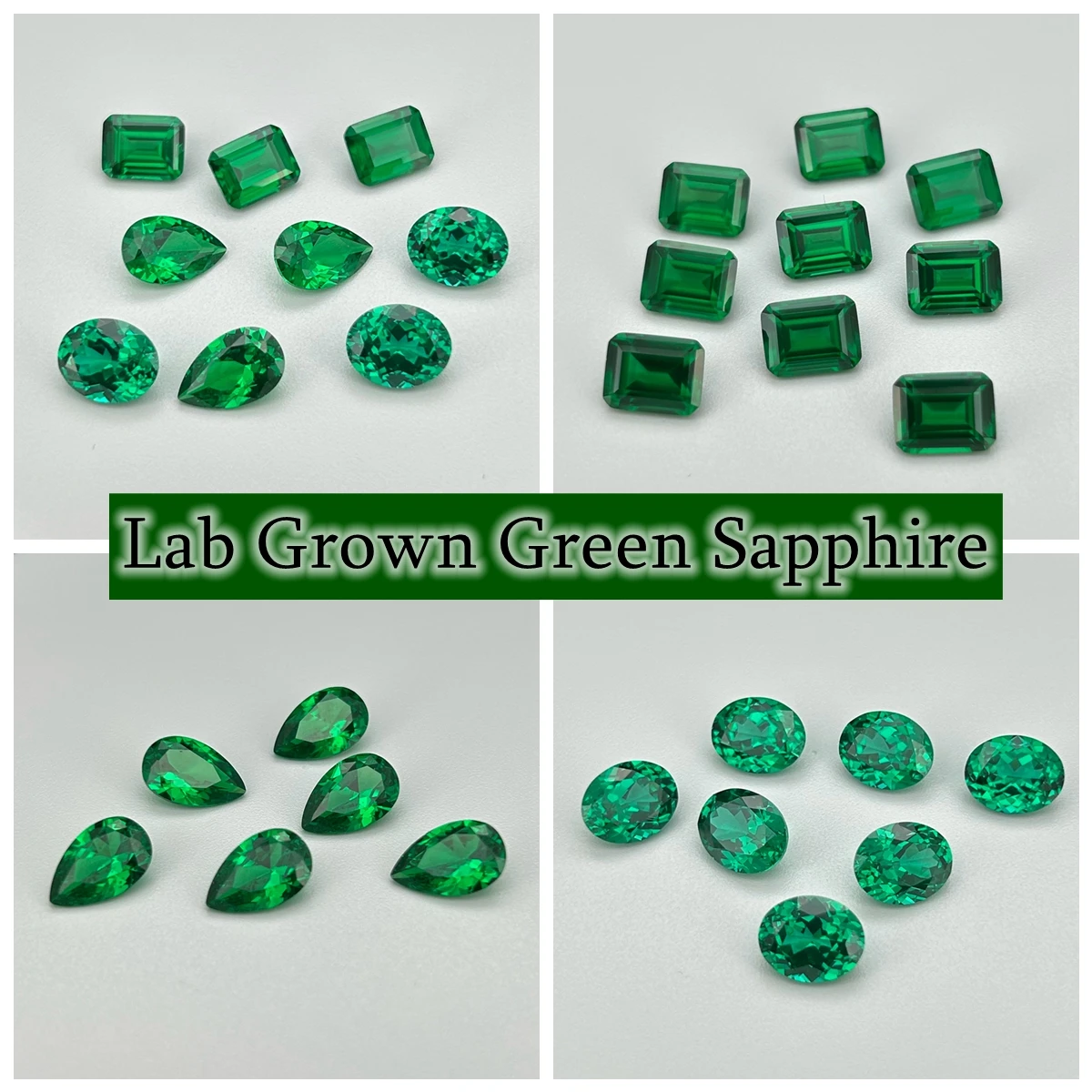 

Mosangna Oval Pear Octagon Cut 3X5-10X14mm Lab Grown Green Sapphire Green Tsavorite Stone