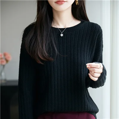 

Women's 100% pure cotton pullover sweater autumn and winter casual knitted sweater loose and hot selling women's top