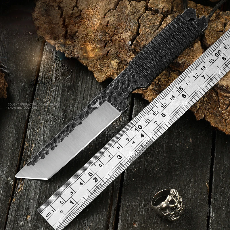 Outdoor High hardness straight knife, hand forging straight knife, portable self-defense knife, multi-function straight knife