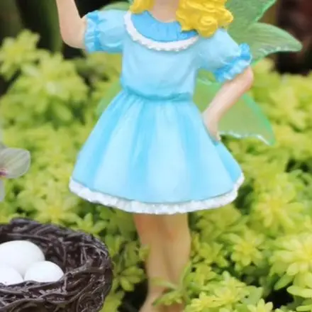 Glow in the Dark Resin Fairy Statue Bird and Flower Design Outdoor Garden Lawn Patio Decoration 11.7x6.5x9.4cm