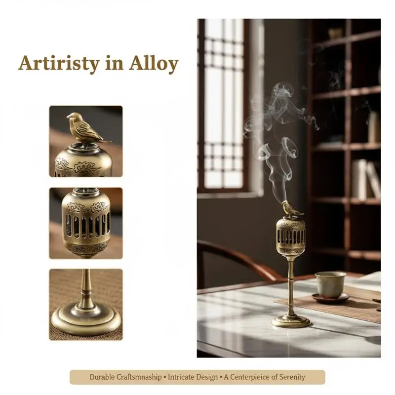 Latest Magpie Shape Hollow Lamp Sandalwood Fragrance Censer Smoking Backflow Incense Holder Tea House Ornaments Home Decoration