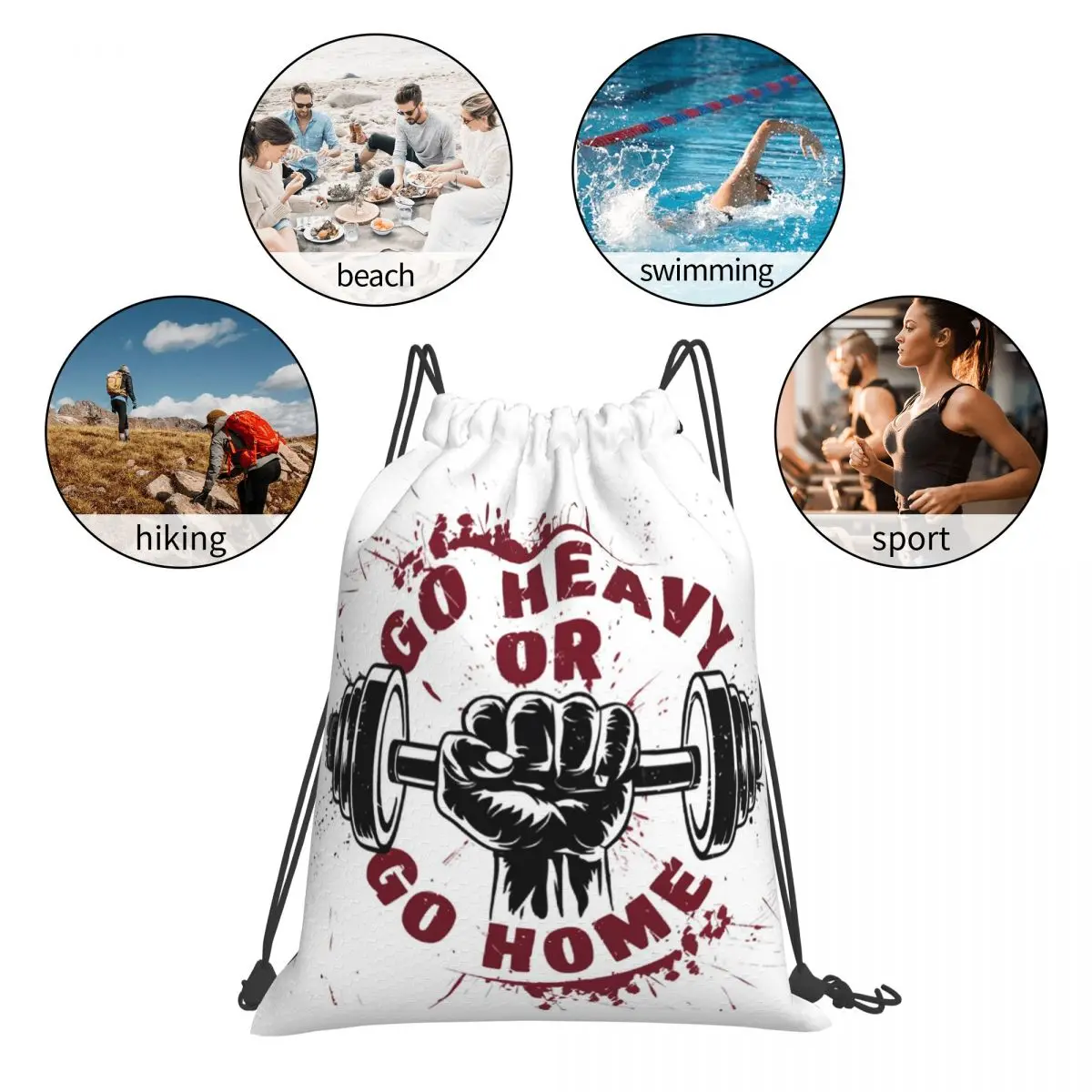 ゴーヘビーまたはゴーホームバックパックカジュアルポータ​​ブル巾着バッグ雑貨バッグブックバッグ男性女性学生