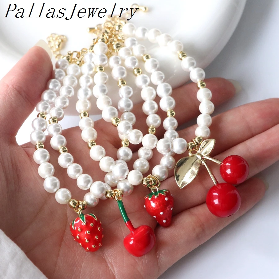 5Pcs Cherry strawberry bracelets daily gifts friendship bracelet beautiful pearl shell Beaded bracelet Statement Fruit Jewelry