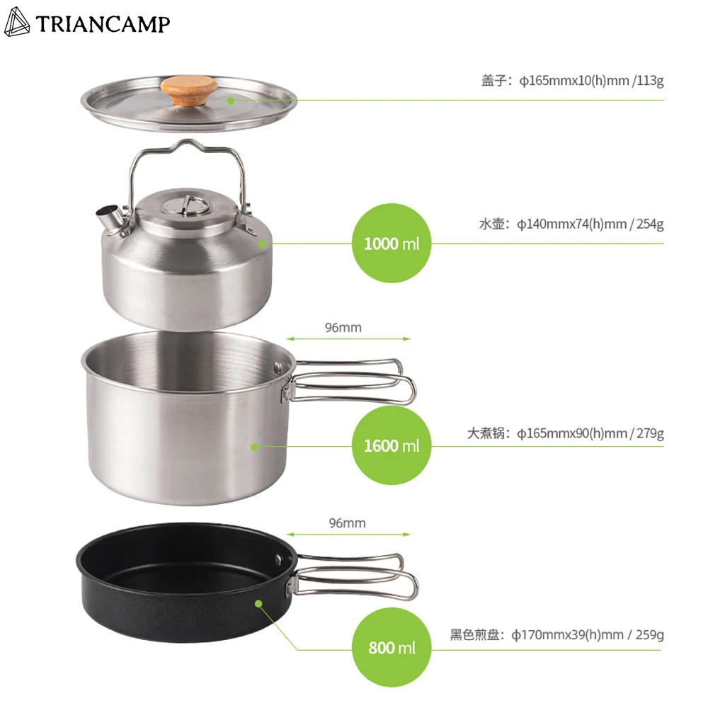 Portable stainless steel Camping Pot Set Picnic Folding Cooker Multifunctional Combination Pot Set Camping cooking utensils