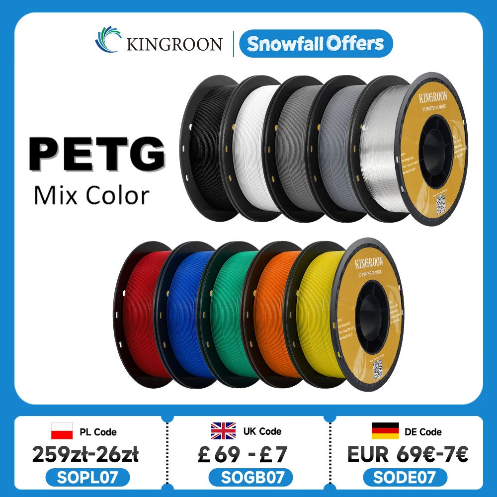 

KINGROON PETG 3D Printer Filament 1.75mm 5KG 10KG Mix Color 3D Printing Material 1kg/roll petg Plastic For FDM 3dprinter