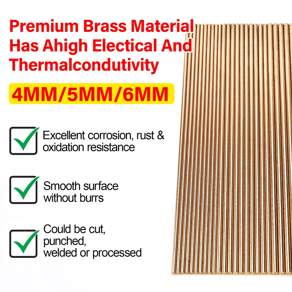 300mm Copper Bar Round Rod 4/5/6mm Solid Brass High-Precision for DIY Project Tool Handle Model Making Hardware Processing
