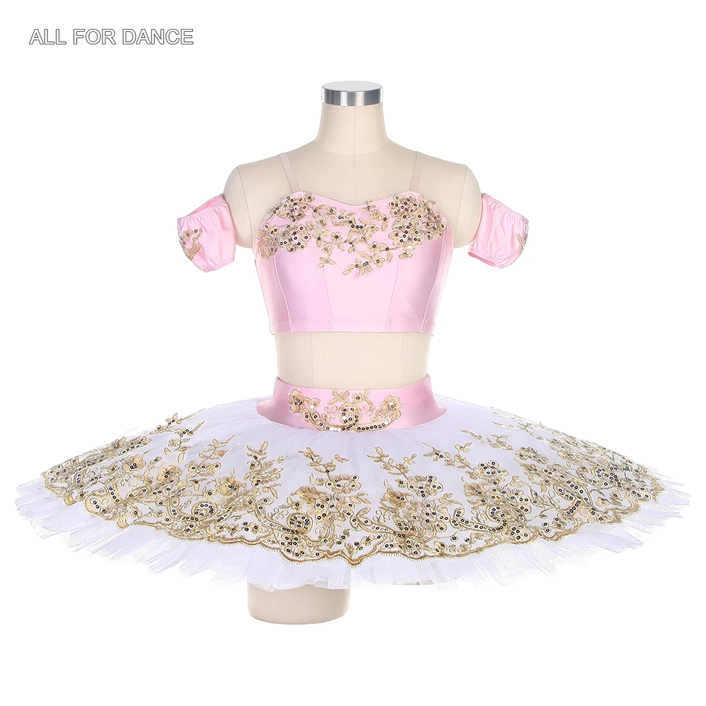 BLL453 Twee Stuks Pre-Professionele Ballet Dans Kostuum Set Spandex Bh Top Met Witte Geplooide Tule Pannenkoek Tutu Voor volwassen Meisjes