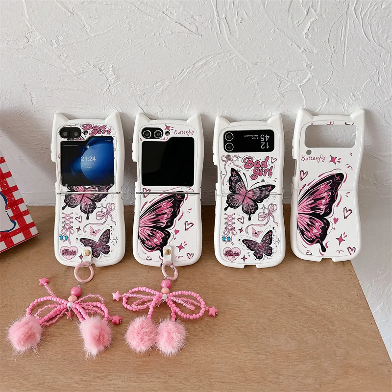 

Creative Cat Ear Butterfly for Samsung Galaxy Z Flip 7 6 5 4 Protective Back Cover for ZFlip5 ZFlip6 ZFlip7 Case Shell