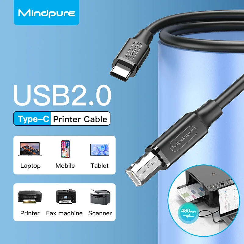 Mindpure Type C to USB B 2.0 Printer Cable for Scanner Fax machineCanon Epson HP Samsung Dell Huawei MateBook NoteBook USB Cable