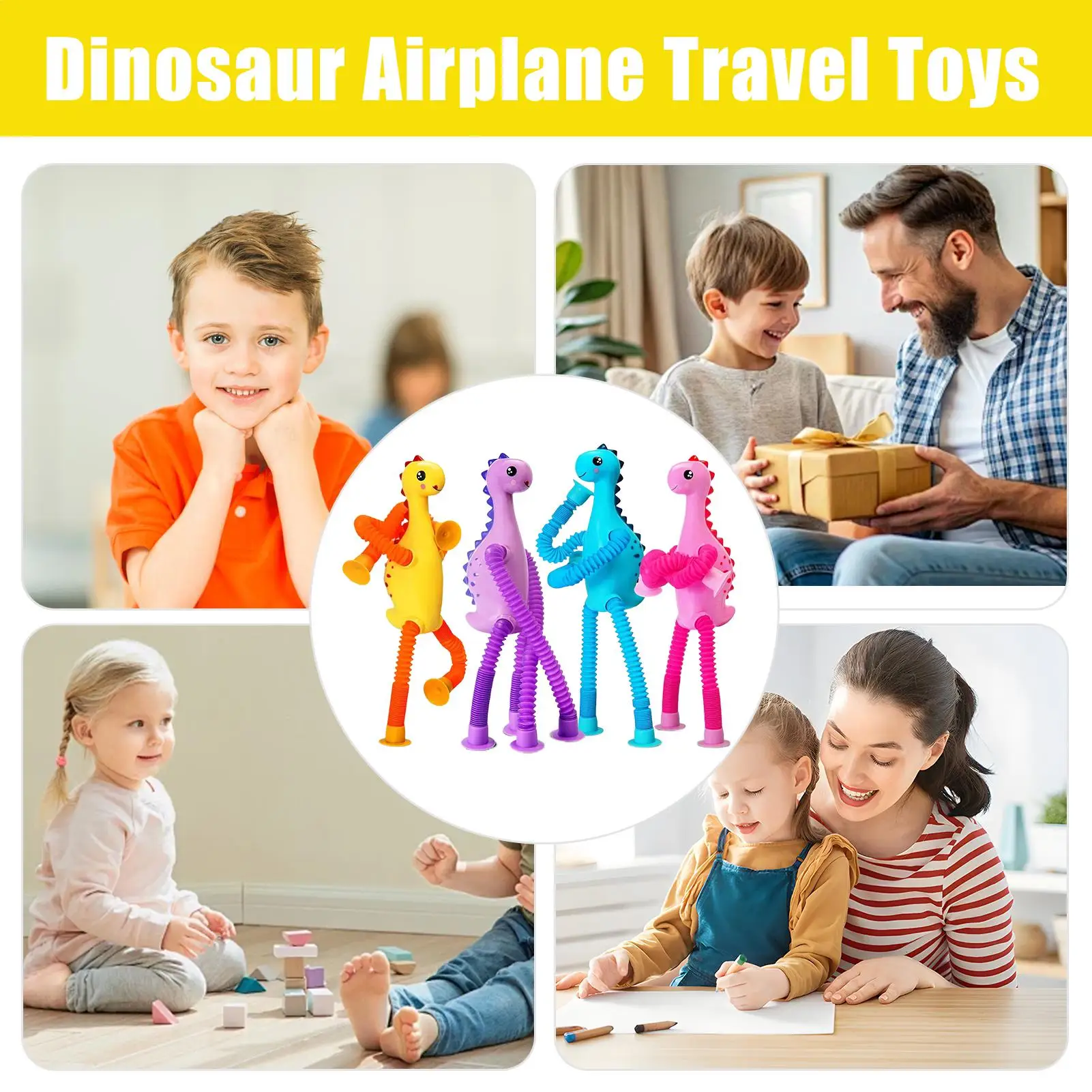 Ventosa telescopica Giocattoli animali Giocattoli da viaggio Tubo sensoriale dinosauro 4 pezzi Bomboniere educative Fidget con luci per