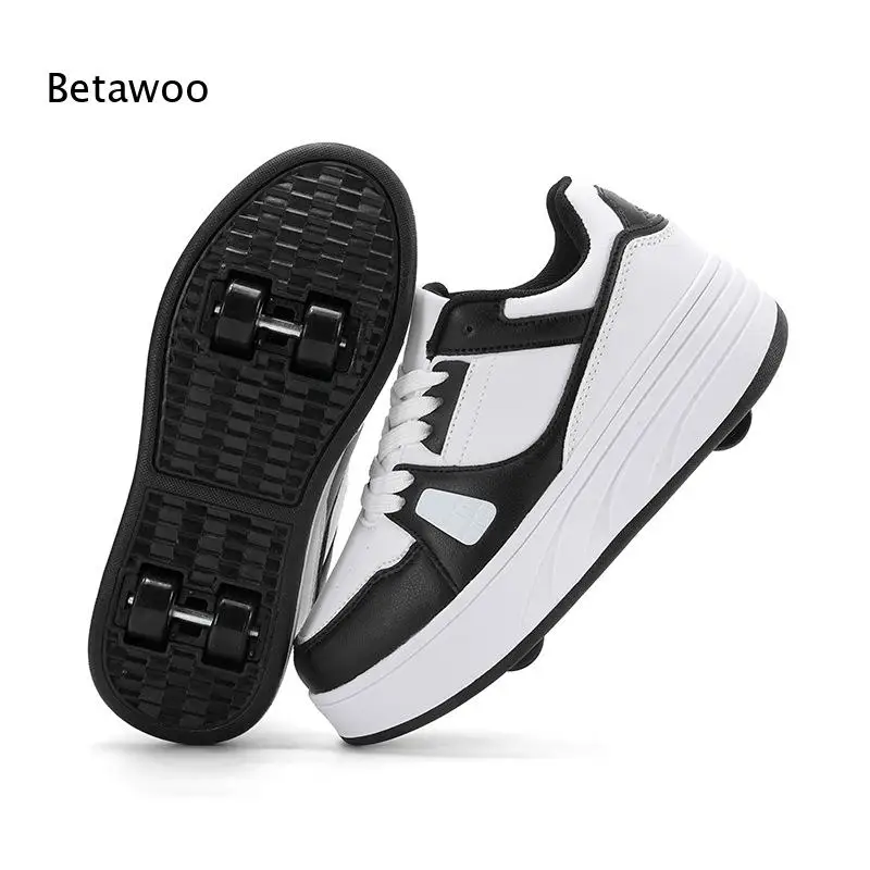 Womens Color Block Detachable Roller Skate Shoes Two In One Casual Board Shoes with Removable Wheels