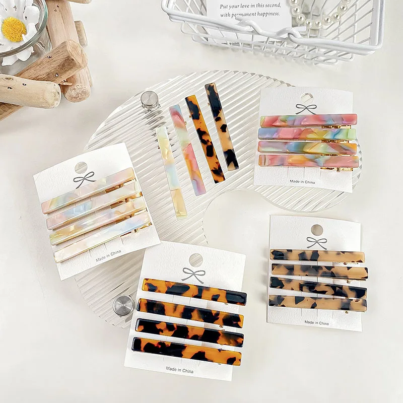 

Korean New Retro 6CM 4Pcs A Set Acetic Acid Hair Clip Simple For Sweet Girls Candy-colored Bangs Clip Side Beak Clip