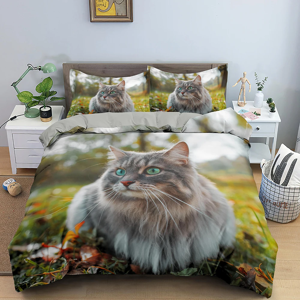 

3D Animal Pattern Duvet Cover Set Cute Cat Pattern Bedding Set Quilt Cover King Twin Single Size Home Textile Kitten