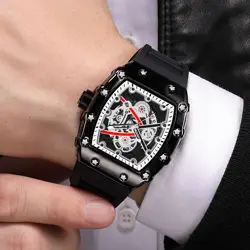 Fashion Unique RectangularDesign Wristwatches for Men Casual Quartz Watch with Silicone Strap