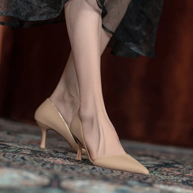 Thin Temperament Women Shoes 2022spring New Sexy Stiletto Pump Women French Pointed Toe Nude Party High Heels Simple Women Shoes