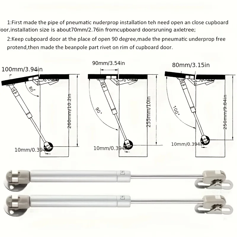 6pcs 20-200N Heavy-Duty Cabinet Hinges, Adjustable Gas Spring, Brushed/Oil-Rubbed Metal, Smooth Lift-Up for Kitchen