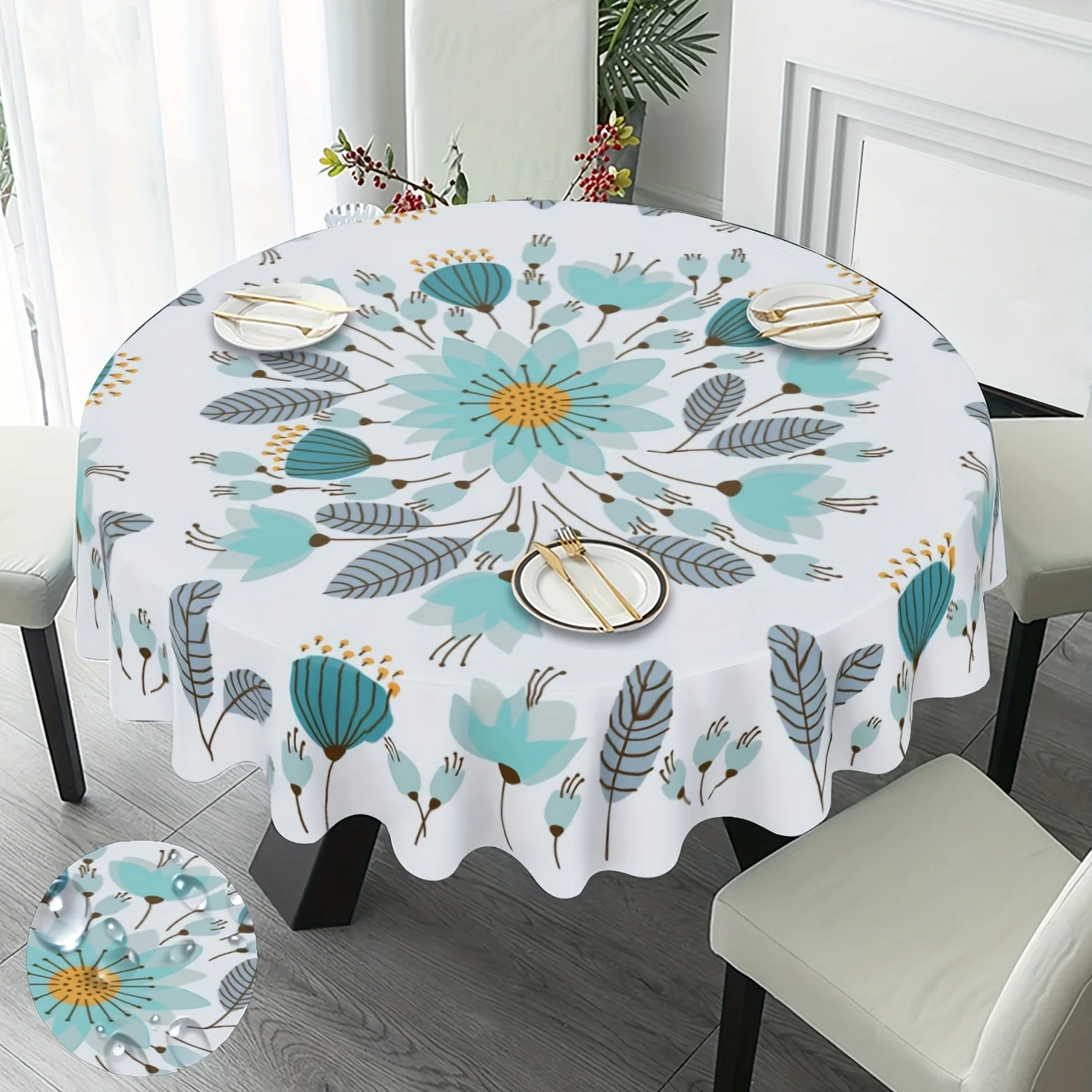 Floral Round Tablecloth Farmhouse Rustic Tablecloth Spring Summer Tablecloth Boho Flowers Party Catering Coffee Picnic Mat