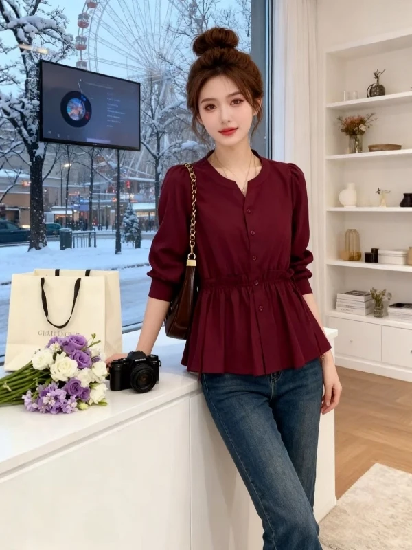 

plus Size Women's irt Slimming Long Sve Design Sensation Spring 2026 Korean Sle Commute Sle round Ne Open Cardigan
