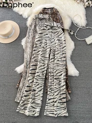 Hohe Taille abnehmen Zebra druck verlängerte Hosen weiblich 2024 Frühling Herbst koreanischen Stil lässig Flare Hosen Streetwear Frauen