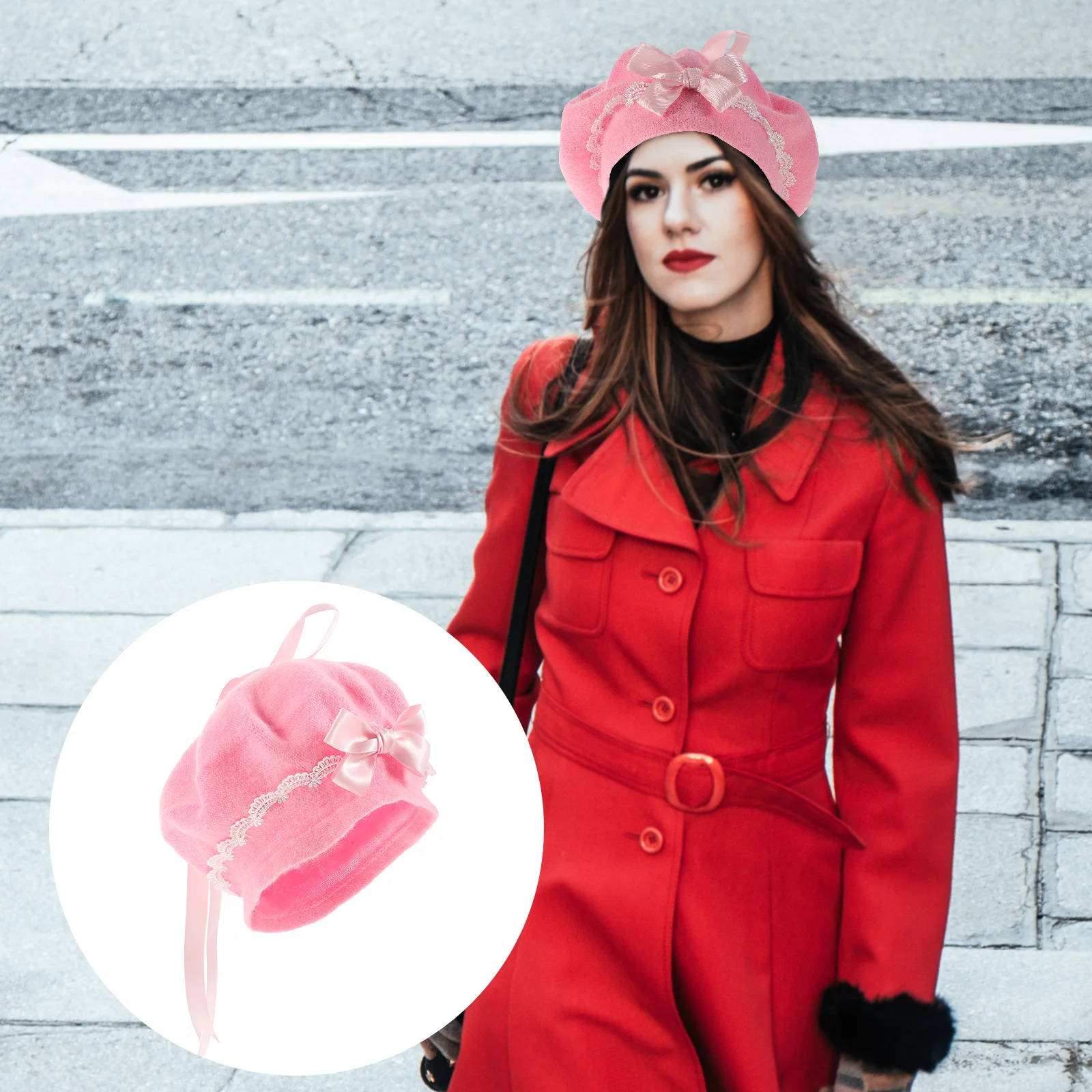 

Bow Beret Lolita Hat Woman Hats Has for Bowknot Vintage Women Heart Women's