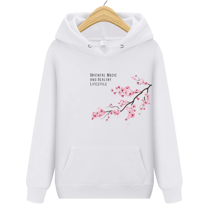 2024 Men\'s and Women\'s Hoodie Fleece Fleece Autumn One Plum Blossom Printed Hooded Sweatshirt Hip Hop Street Wear Pullover