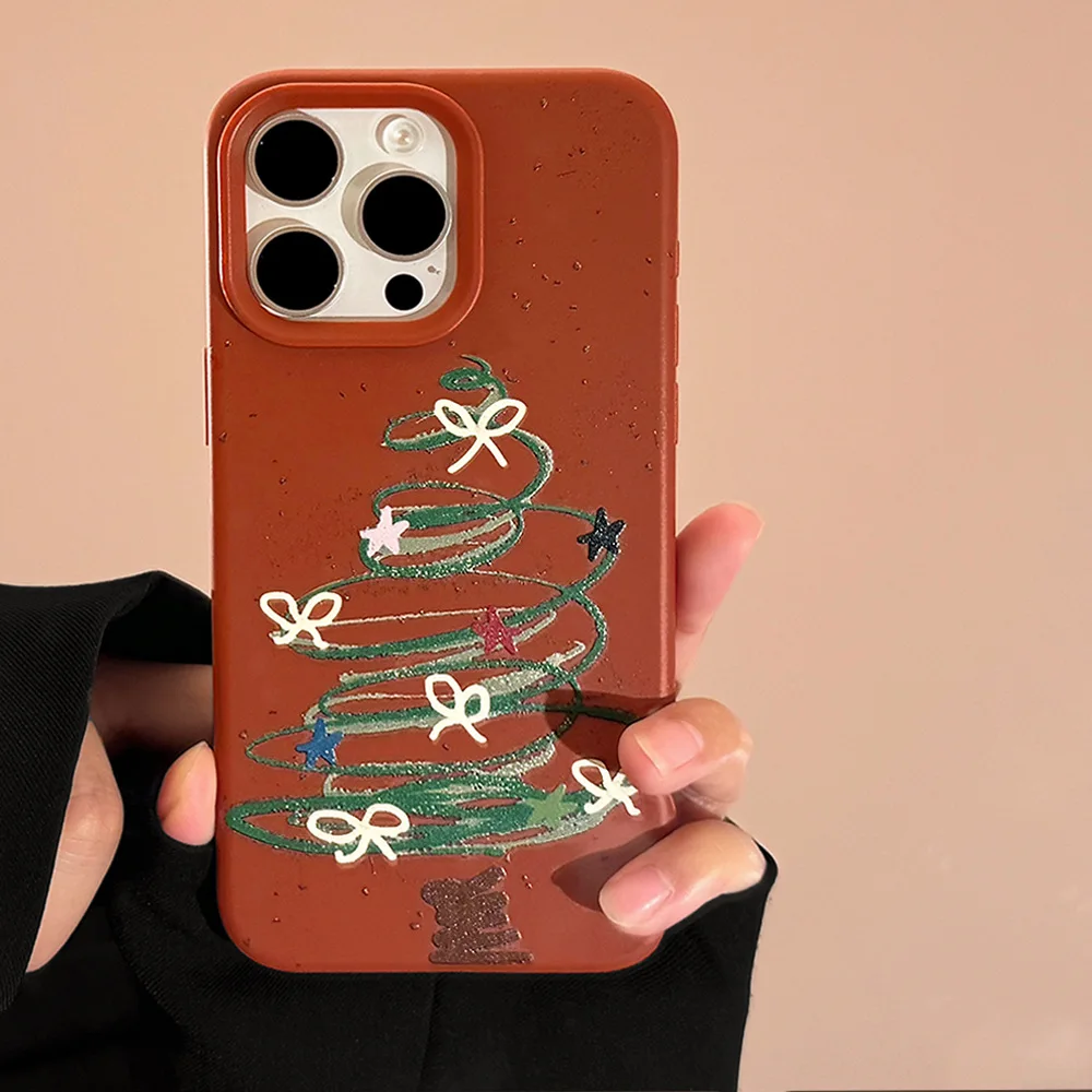 ins graffiti christmas tree for iphone16pro max mobile phone case iphone case anti-drop 14 retro red 13