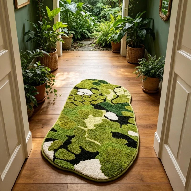 Forest Moss Flocking Bedside Rug, Ultra Soft Non-Slip Bath Mats, Bathroom Carpet & Bedroom Floor Mat for Home Decor