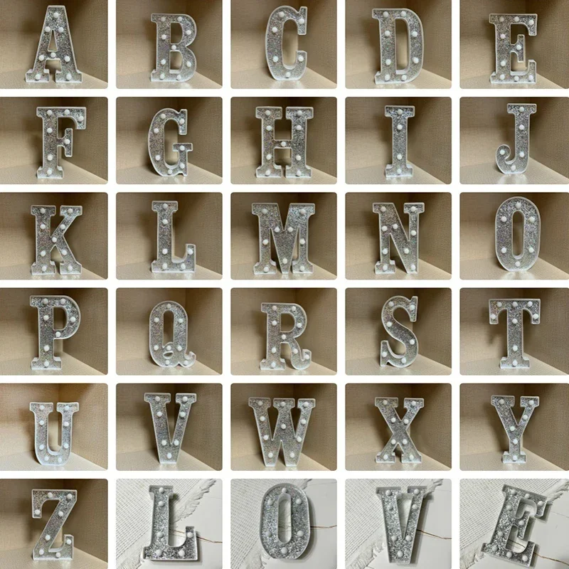 21cm Letters with Led Light Silver Alphabet Letter Number Night Light Home Christmas Letters Birthday Party Supplies Decoration