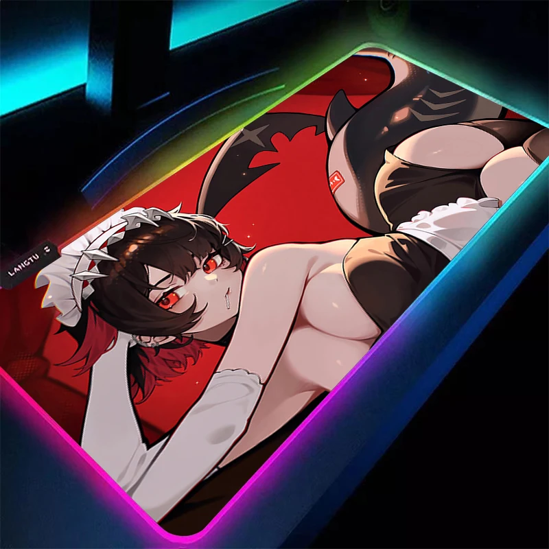 

RGB Mouse Pad Computer Laptop Kawaii Anime LED Keyboard Mouse Mat Zenless Zone Zero Mousepad Sexy Girl Ellen Joe Gamer Desk Mat