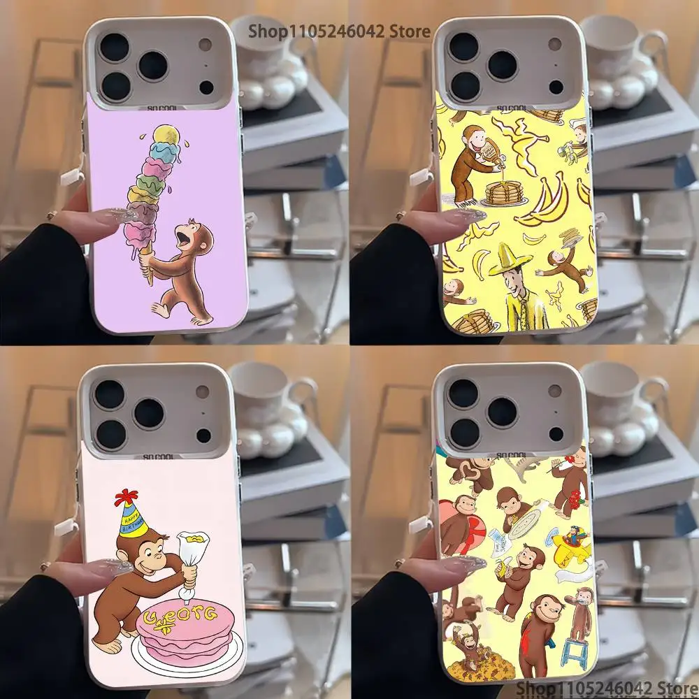 

C-Curious G-George Monkey For iPhone 17,16,15,14,13,12,11,Mini,Pro,E,SE4,XS,MAX White Shockproof Candy Matte Cover