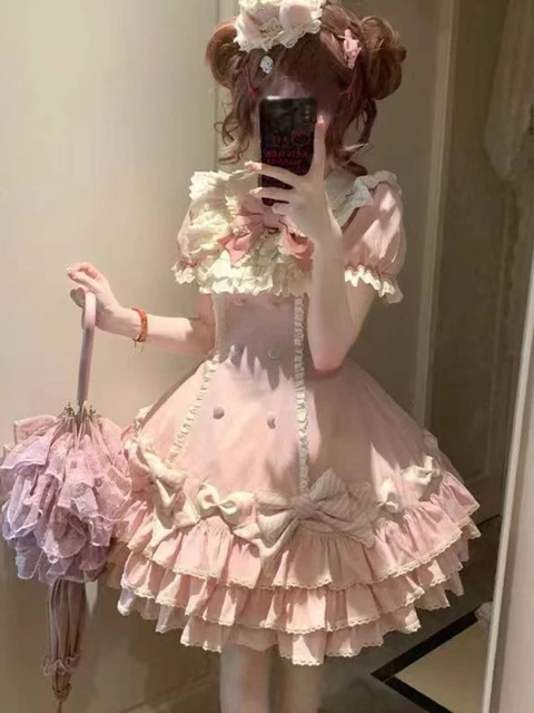 Japanese Kawaii Sweet Lolita Princess Dress Women Pink Y2k Bow Lovely Slim Dresses Female – view 6