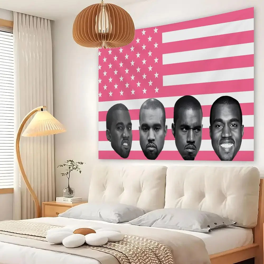 Rapper Singer K-Kanye West Tapestry Custom Living Bedroom Party Dormitory Interior Wall Bohemian Decoration Attached Clip
