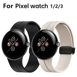 Magnetic folding buckle silicone strap For Google Pixel Watch1/2/3 45mm 41mm Silicone Strap Google Smart Watch4 45MM Watch Strap