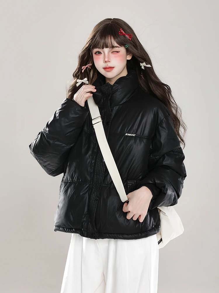 

Warm Cotton Jaet Women's ort Sle Stand Collar Bread Coat Thiened Winter Outerwear Simple Design Commute Faion