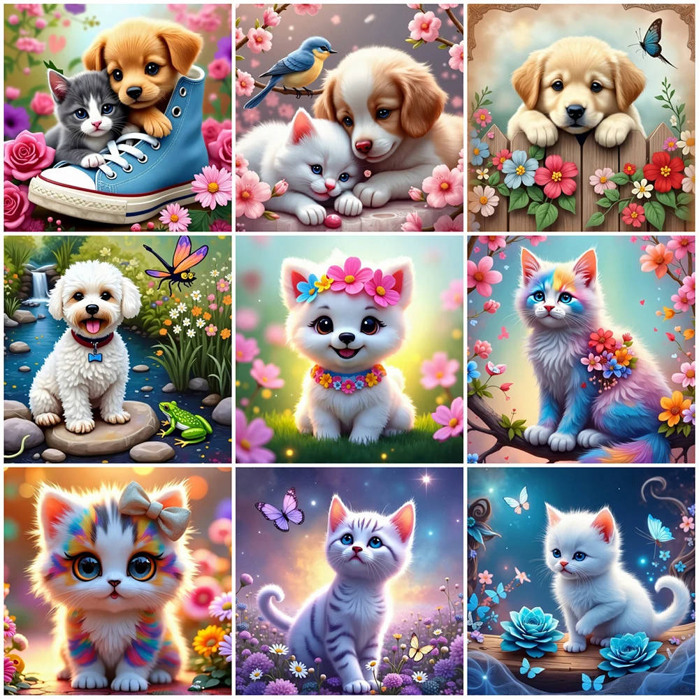 

Dog Cat Diamond Painting Animal Full Round Mosaic Cartoon Picture Of Rhinestones Home Decoration